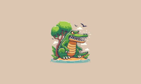 Illustration for Crocodile angry on tree vector flat design - Royalty Free Image
