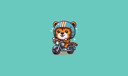 tiger cute wearing helmet riding motorcycle vector flat design