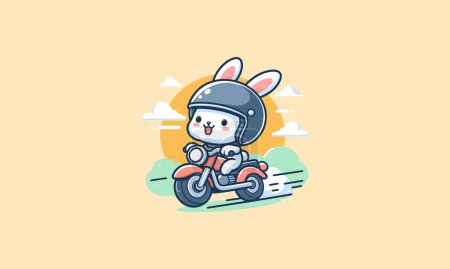 rabbit riding motorcycle vector illustration flat design