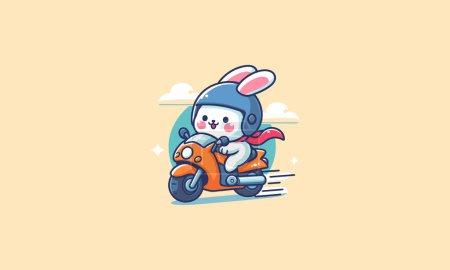 rabbit riding motorcycle vector illustration flat design