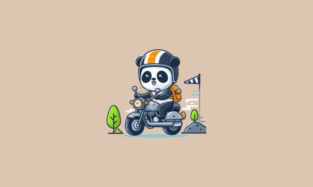 panda riding motorcycle vector illustration flat design