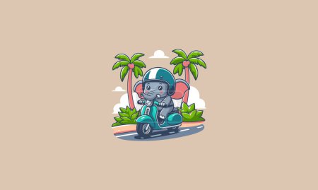 elephant riding motorcycle on beach vector flat design