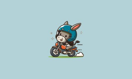 donkey riding motorcycle on the road vector flat design