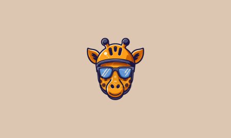 Illustration for Head giraffe wearing helmet and sun glass vector flat design - Royalty Free Image