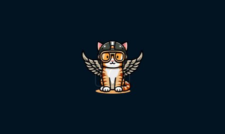 cat with wings wearing helmet googles vector mascot design