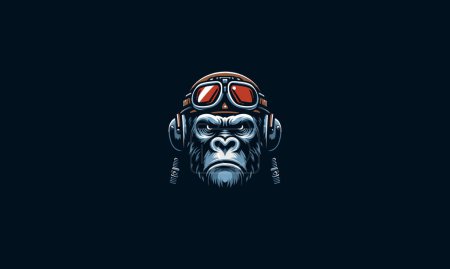 face gorilla angry wearing helmet and googles vector artwork design