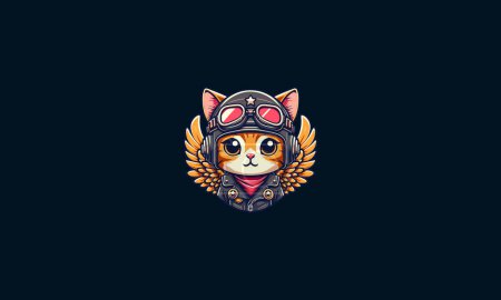 Illustration for Cat with wings wearing helmet googles vector mascot design - Royalty Free Image