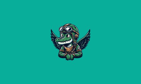 Illustration for Crocodile wearing helmet with wings vector mascot design - Royalty Free Image