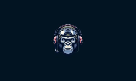 face gorilla angry wearing helmet and googles vector artwork design