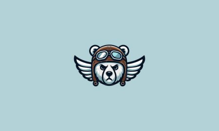 Illustration for Head bear wearing helmet with wings vector mascot design - Royalty Free Image