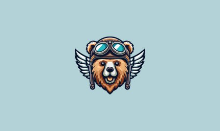head bear wearing helmet with wings vector mascot design