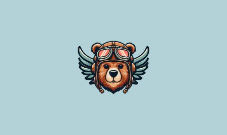 Ilustración de Cabeza oso usando casco con alas vector mascota diseño - Imagen libre de derechos