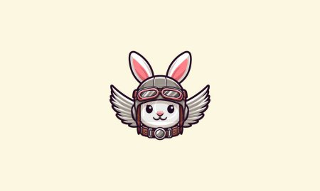 rabbit wearing helmet with wings vector mascot design
