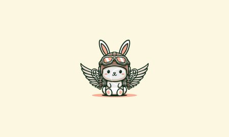 Illustration for Rabbit wearing helmet with wings vector mascot design - Royalty Free Image