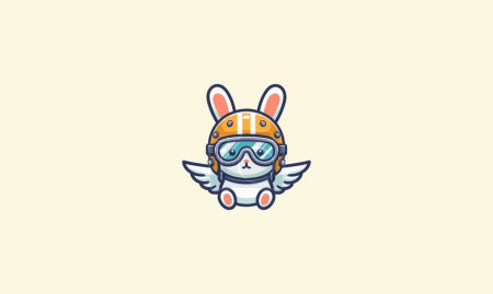 Kaninchen trägt Helm mit Flügeln Vektor Maskottchen-Design