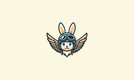 Kaninchen trägt Helm mit Flügeln Vektor Maskottchen-Design