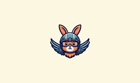 conejo usando casco con alas vector mascota diseño