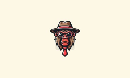 head baboon wearing hat and sun glass vector mascot design
