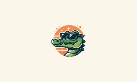 Téléchargez les illustrations : Tête crocodile portant verre de soleil en colère vecteur conception de mascotte - en licence libre de droit