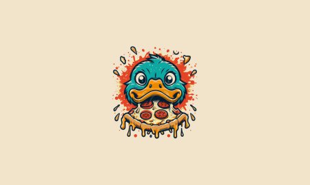 Ilustración de Pato comer pizza vector ilustración plano diseño - Imagen libre de derechos