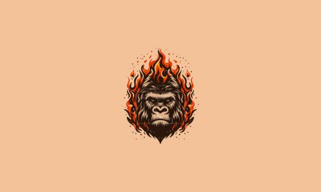 Gesicht Gorilla mit Flammen Vektor Maskottchen Design