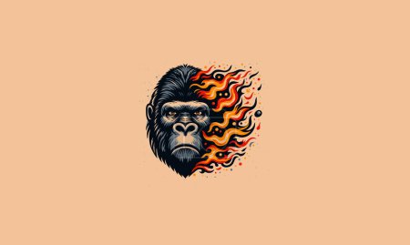 visage gorille avec des flammes vecteur mascotte design