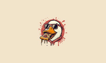 duck eat pizza vector illustration flat design
