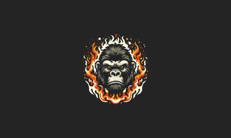 face gorilla with flames vector mascot design