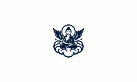 Téléchargez les illustrations : Bouddha avec ailes vecteur mascotte design plat - en licence libre de droit