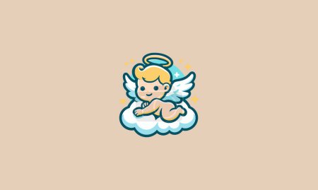 Baby mit Flügeln auf Wolkenvektor flaches Design-Logo