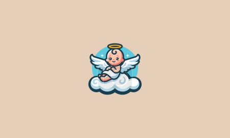 Baby mit Flügeln auf Wolkenvektor flaches Design-Logo