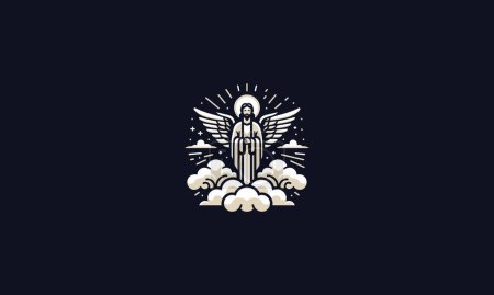 Téléchargez les illustrations : Jésus avec des ailes sur la conception de la mascotte du vecteur de nuages - en licence libre de droit