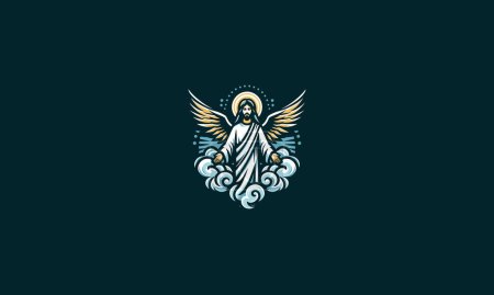 jesus with wings on cloud vector mascot design