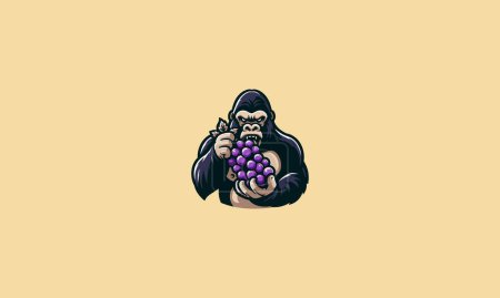head gorilla eat grape vector mascot design