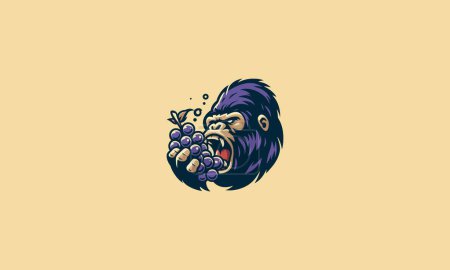 head gorilla eat grape vector mascot design