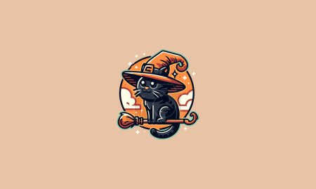 cat wearing hat witch vector mascot design