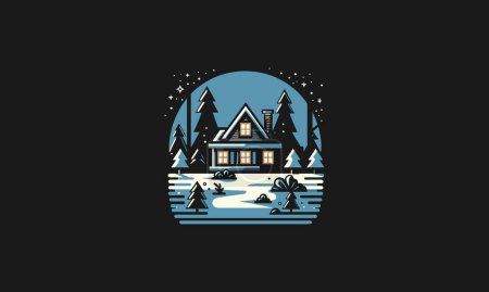 Zuhause auf Wald Schnee Vektor Illustration flaches Design
