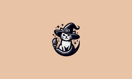 cat wearing hat witch vector mascot design