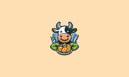 Ilustración de Cabeza vaca comer pan vector logo diseño - Imagen libre de derechos
