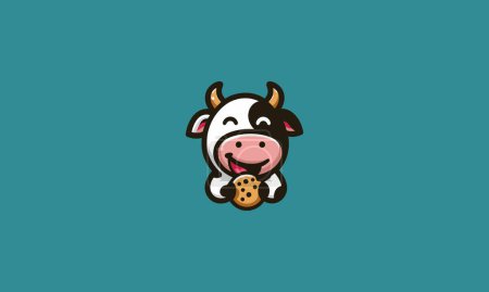 tête vache manger cookies vecteur logo design