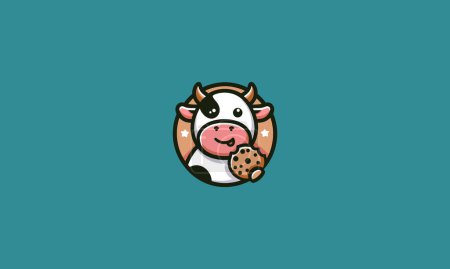 head cow eat cookies vector logo design