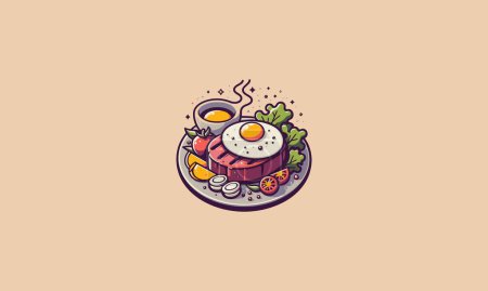 egg and beef steak vector illustration logo design