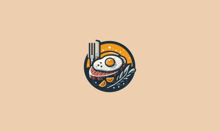 egg and beef steak vector illustration logo design