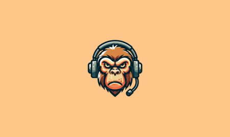 face baboon angry wearing headset vector flat design