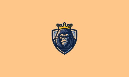 head gorilla wearing crown and shield vector design