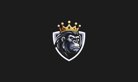 head gorilla wearing crown and shield vector design