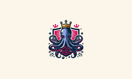 octopus wearing crown on shield vector logo design