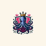 octopus wearing crown on shield vector logo design