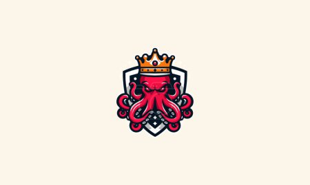 pulpo con corona en escudo vector logo diseño