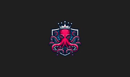 Illustration for Octopus wearing crown on shield vector logo design - Royalty Free Image